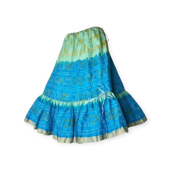 new Hale Bob ♕ Crinkled Silk Print Midi Skirt ♕ Aqua Ombre ♕ Gold Print ♕ Medium - Picture 13 of 16